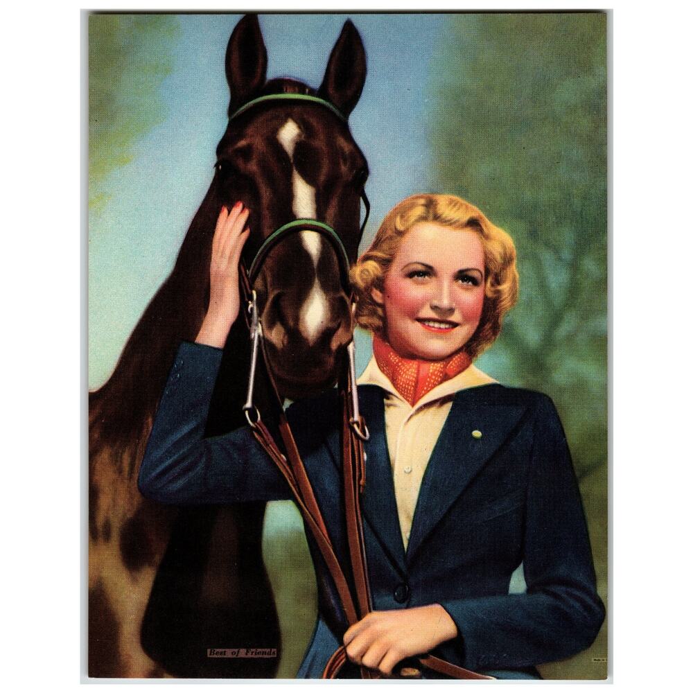 Lovely Lady Horse Art Print Vintage 1940's Lithograph Women Equestrian Art 7"x9"